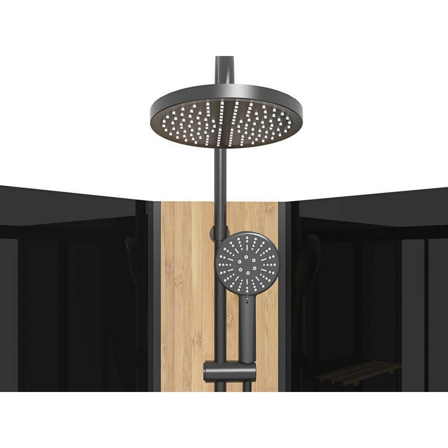 SHOWER DESIGN Cabine de douche hydromassante en quart de cercle avec panneau en bambou - Noir - L90 x l90 x H225 cm - TILOMA  