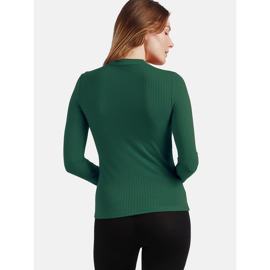 Admas Perkins Top Maniche Lunghe Costine Collo Alto  