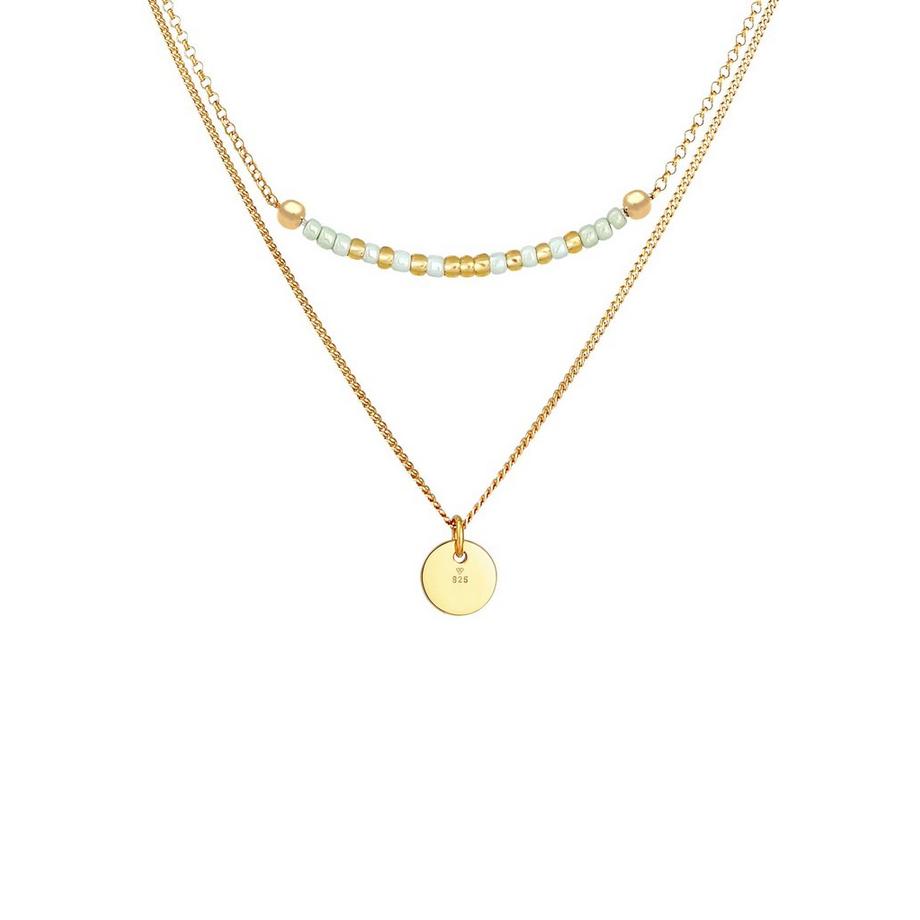 Elli  Halskette Layer Plättchen Glas Perlen Boho 2-Lagig 