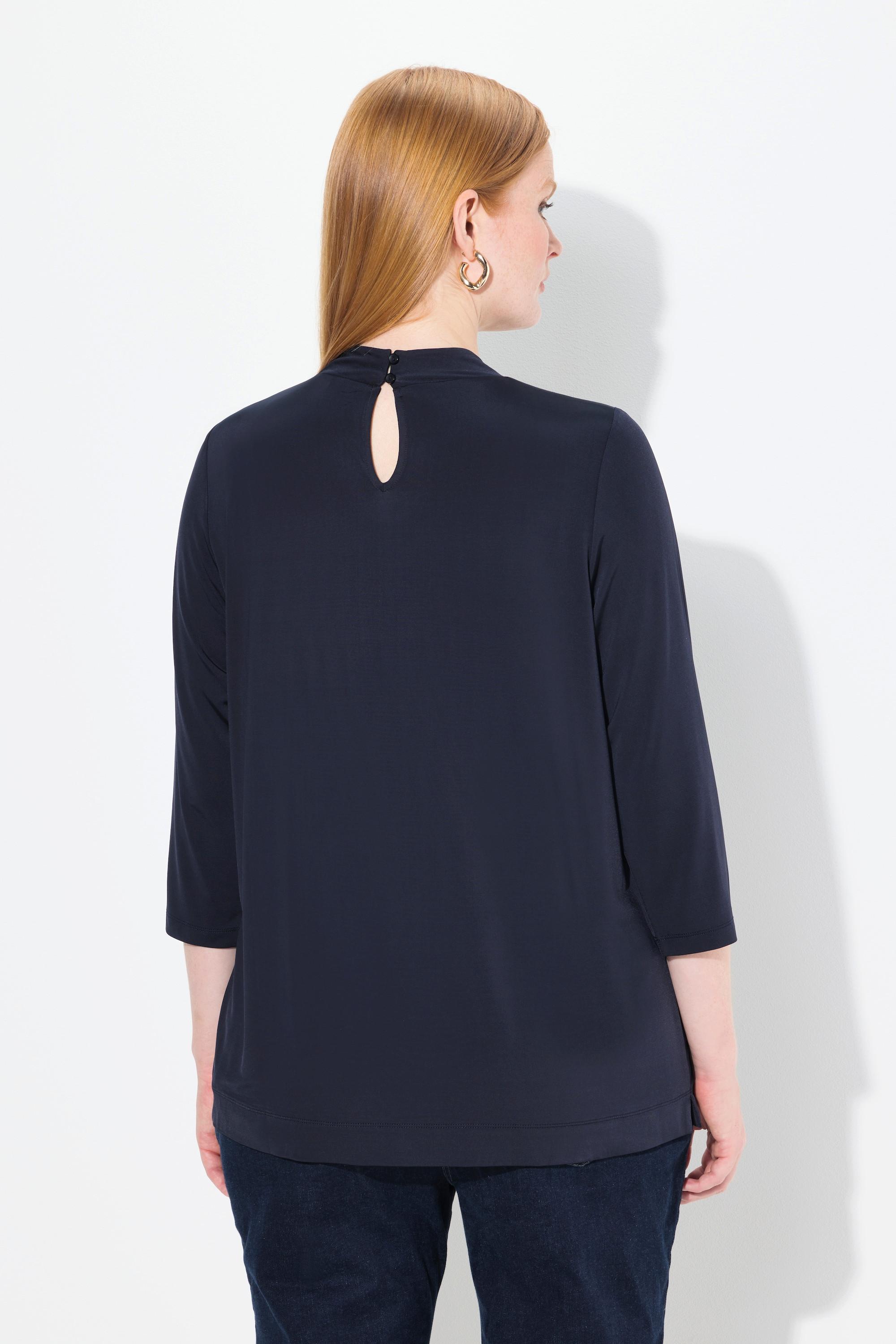 Ulla Popken Maglia Slinky Pieghe Decorative Collo Alto Maniche 3/4  