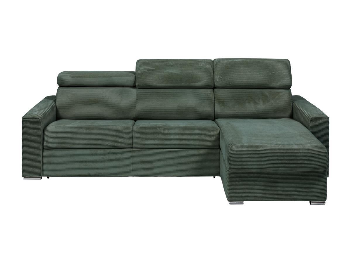 Vente-unique Ecksofa mit Matratze - Ecke wechselbar - Cord - Grün - Liegefläche 160 cm - Matratze 22 cm - Memory Schaum - VIZIR  