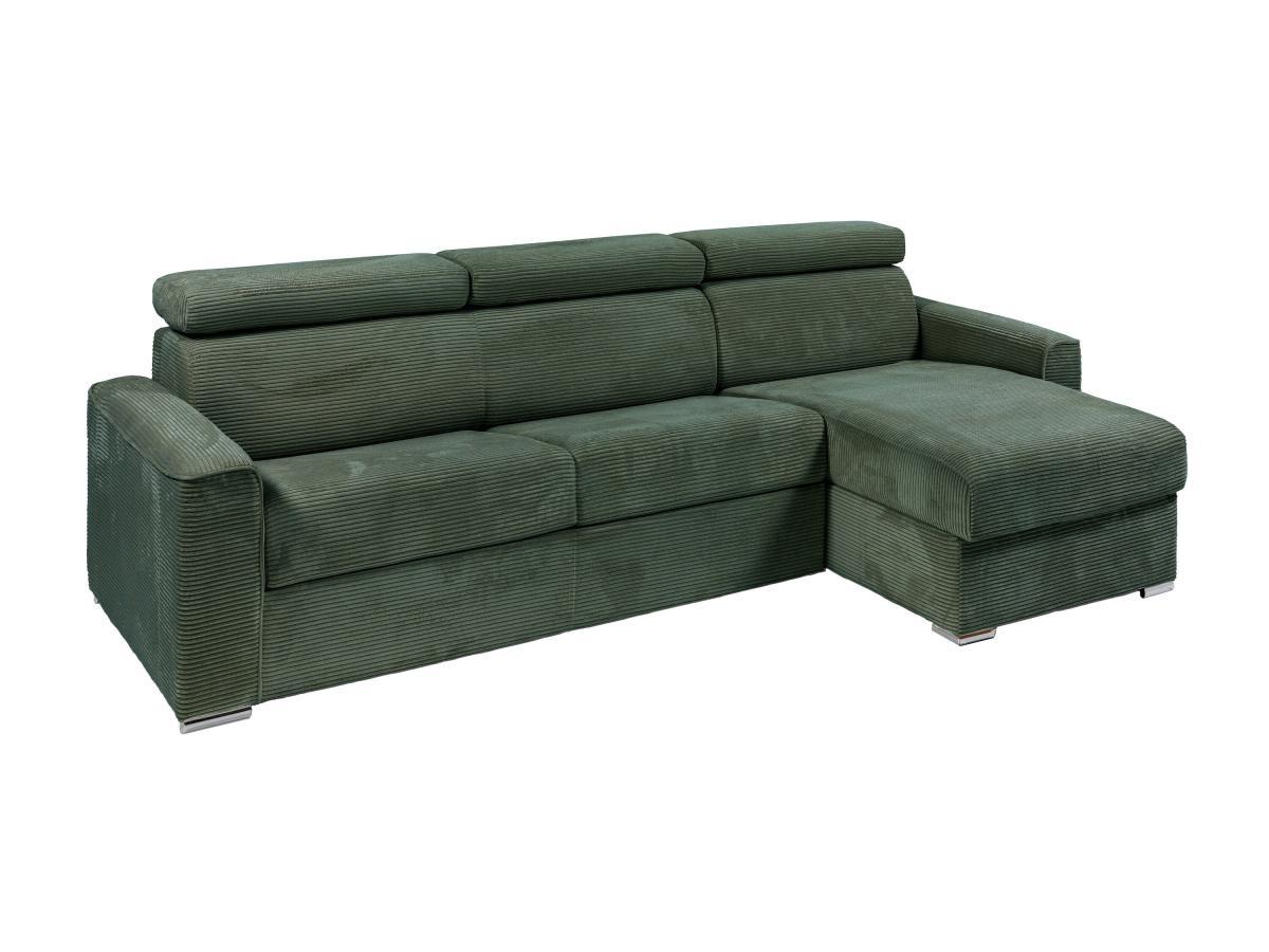 Vente-unique Ecksofa mit Matratze - Ecke wechselbar - Cord - Grün - Liegefläche 160 cm - Matratze 22 cm - Memory Schaum - VIZIR  