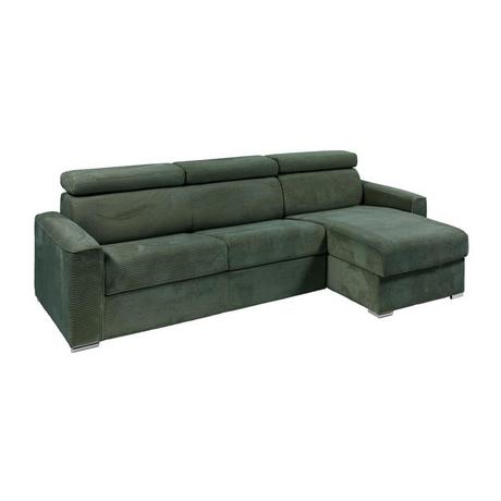 Vente-unique Ecksofa mit Matratze - Ecke wechselbar - Cord - Grün - Liegefläche 160 cm - Matratze 22 cm - Memory Schaum - VIZIR  