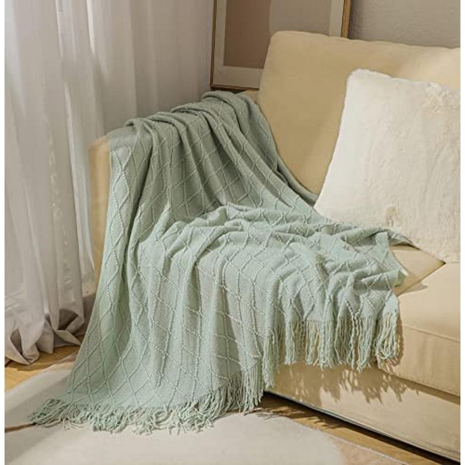 Alopini Morbida Coperta in Lana Lavorata a Maglia con Nappe  