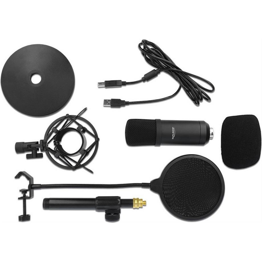 DeLock  USB Kondensator Mikrophon Set 2.5m USB-Kabel, schwarz, 24Bit/192Khz 