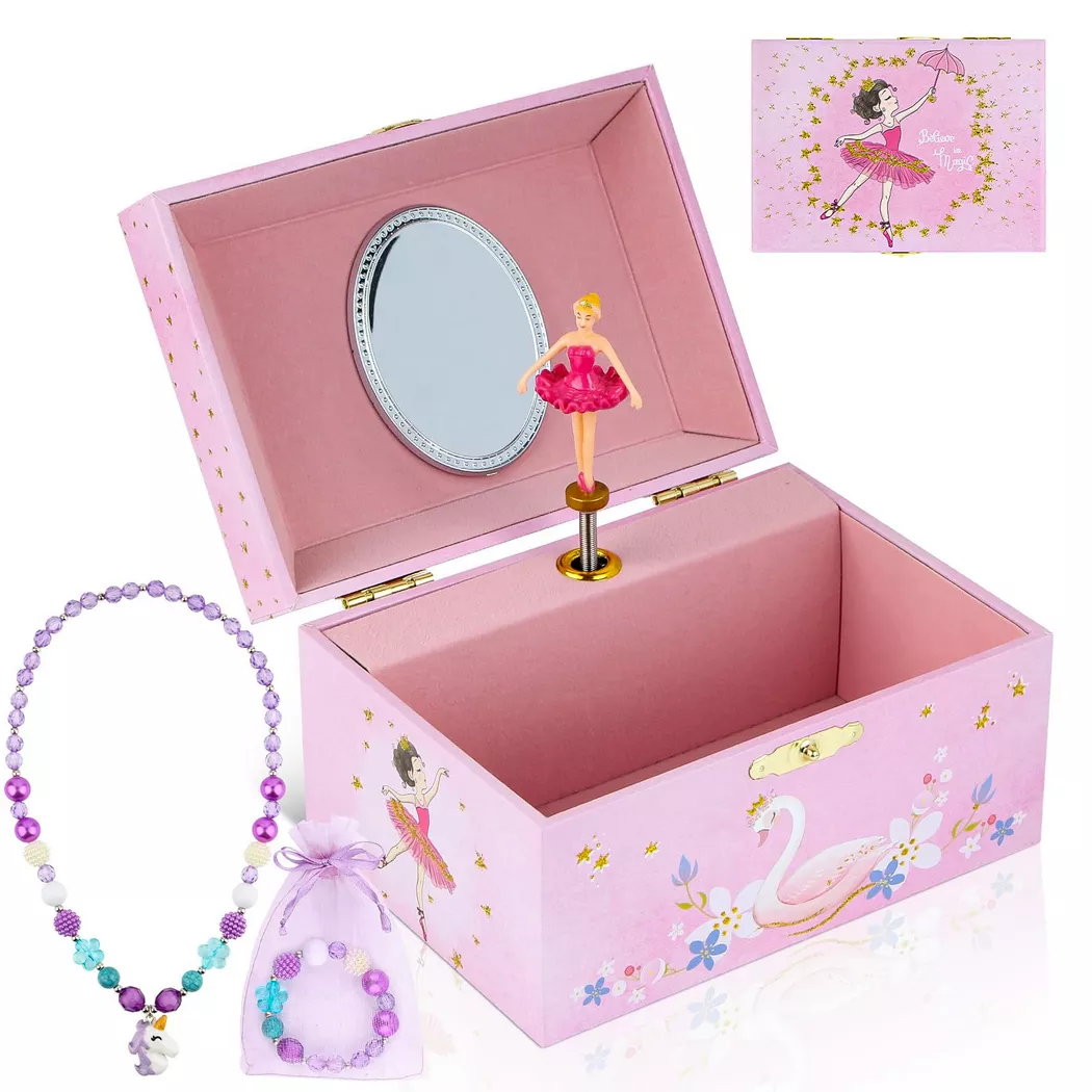 Only-bags.store - Musik-Schmuckkästchen mit Halskette, Armband, Musik-Schmuck Aufbewahrungsbox, One Size, Pink