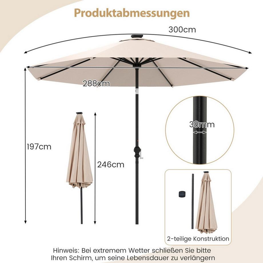 Northix Ombrellone da giardino con luci LED solari  