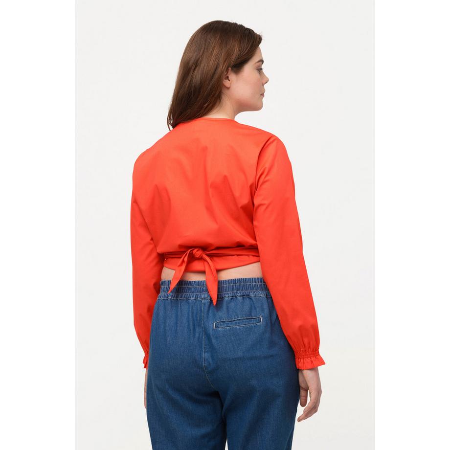 Ulla Popken Blouse Cache-cœur Courte Col V Manches Longues Coton Bio  