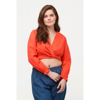 Ulla Popken  Blouse cache-cœur courte, en coton bio. Avec col en V et manches longues. 