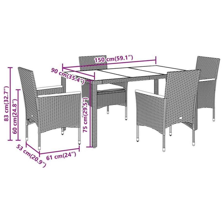 VidaXL Ensemble de salle à manger de jardin rotin synthétique  