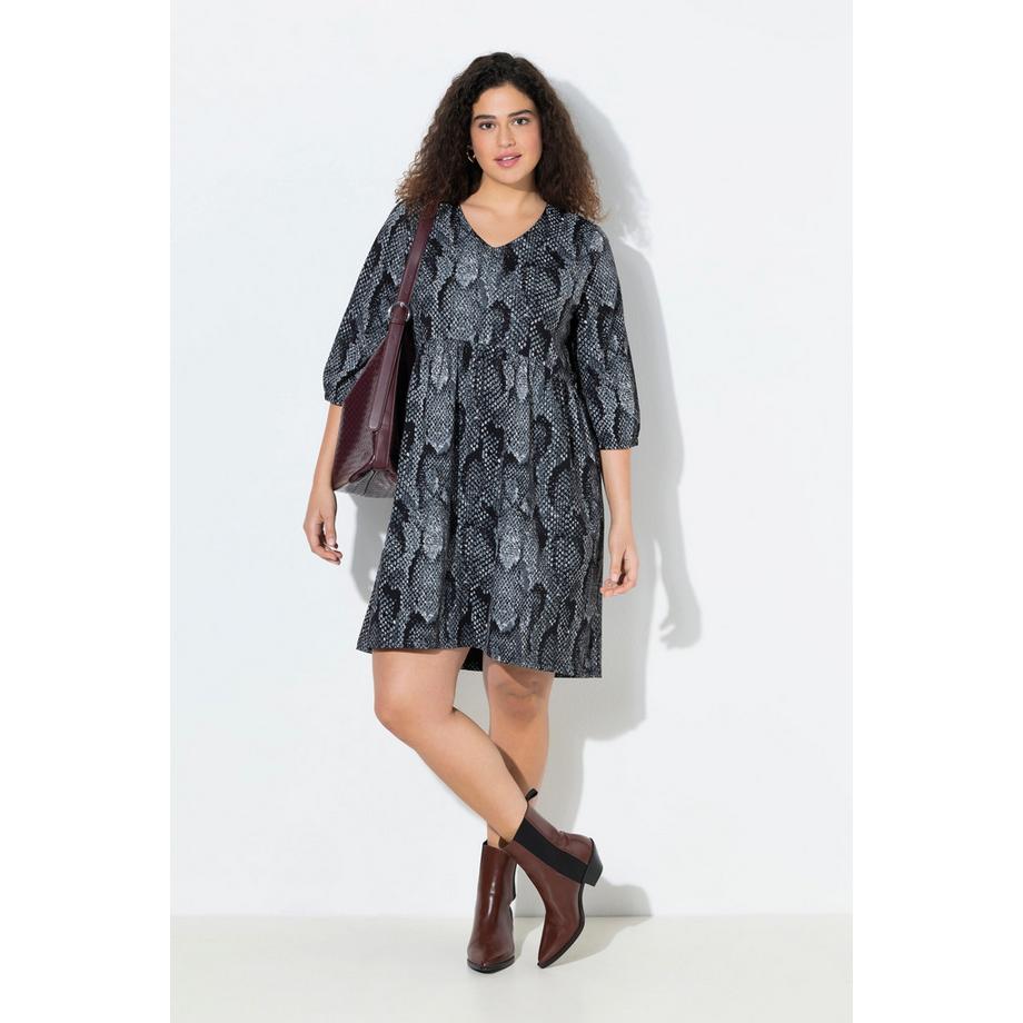 Ulla Popken Jerseykleid Animaldruck A-Linie V-Ausschnitt 3/4-Arm  