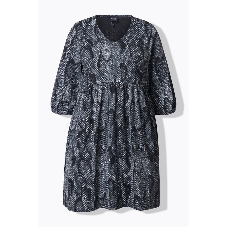 Ulla Popken Jerseykleid Animaldruck A-Linie V-Ausschnitt 3/4-Arm  