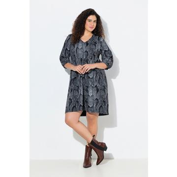 Abito di jersey dal taglio svasato con stampa animalier, scollo a V e maniche a 3/4