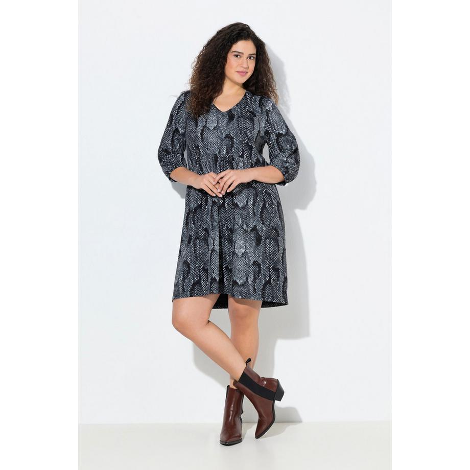 Ulla Popken Jerseykleid Animaldruck A-Linie V-Ausschnitt 3/4-Arm  