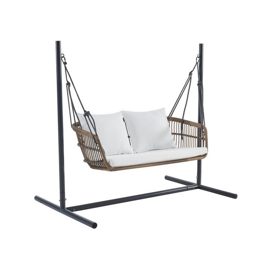 Vente-unique Balancelle de jardin 2 places en résine tressée naturel clair - NUVEA de MYLIA  
