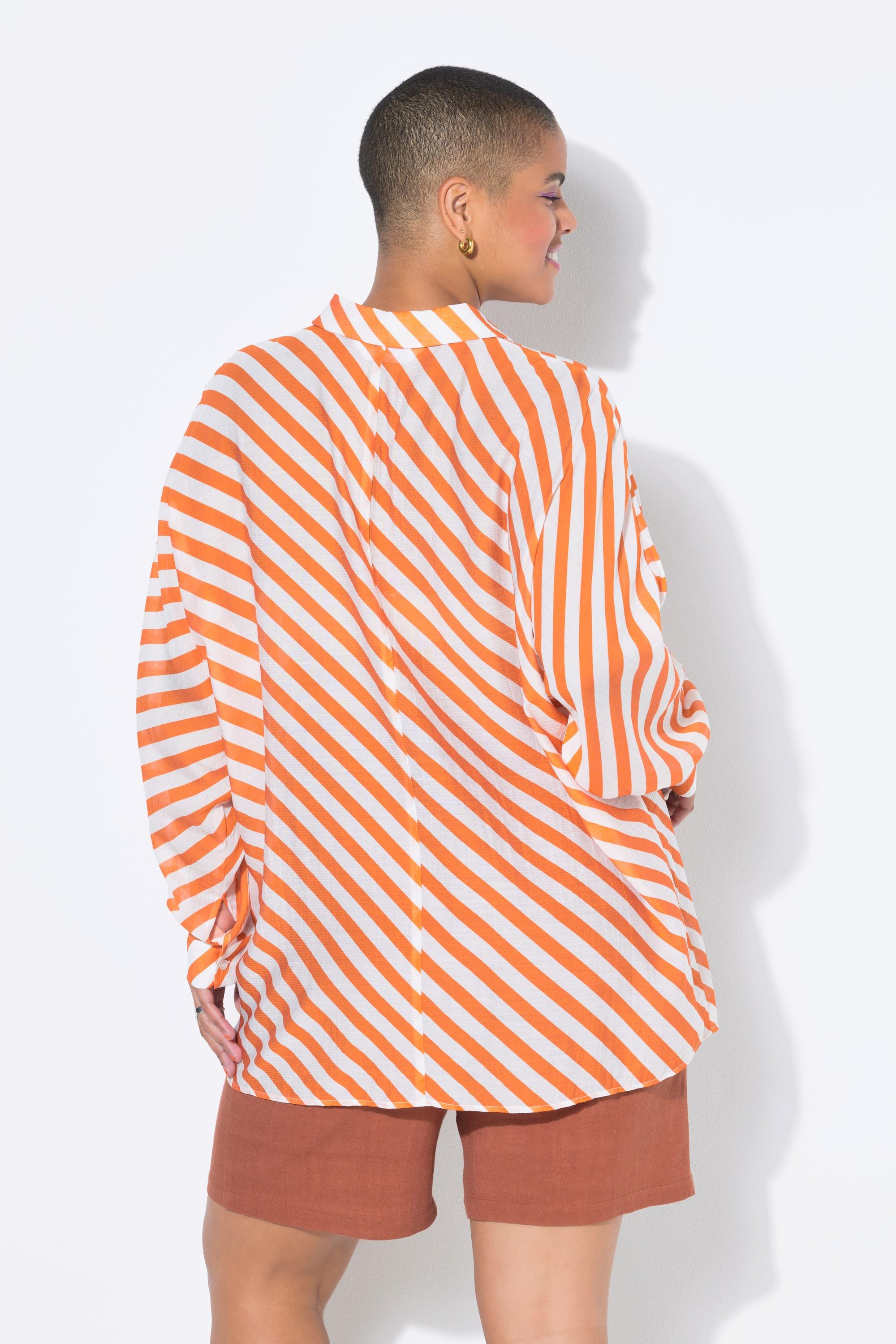 Studio Untold Hemd leicht transparent Streifen Fledermausärmel  