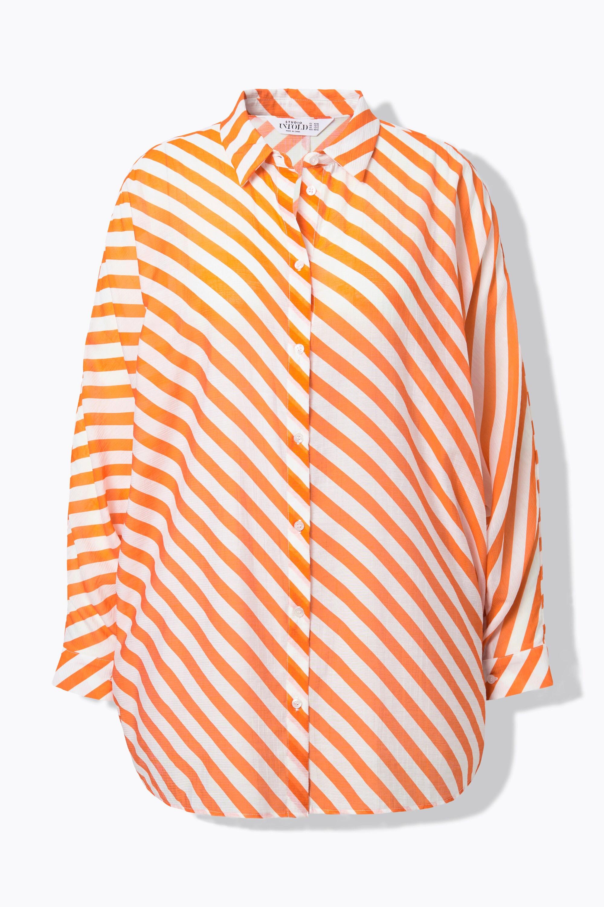 Studio Untold Hemd leicht transparent Streifen Fledermausärmel  