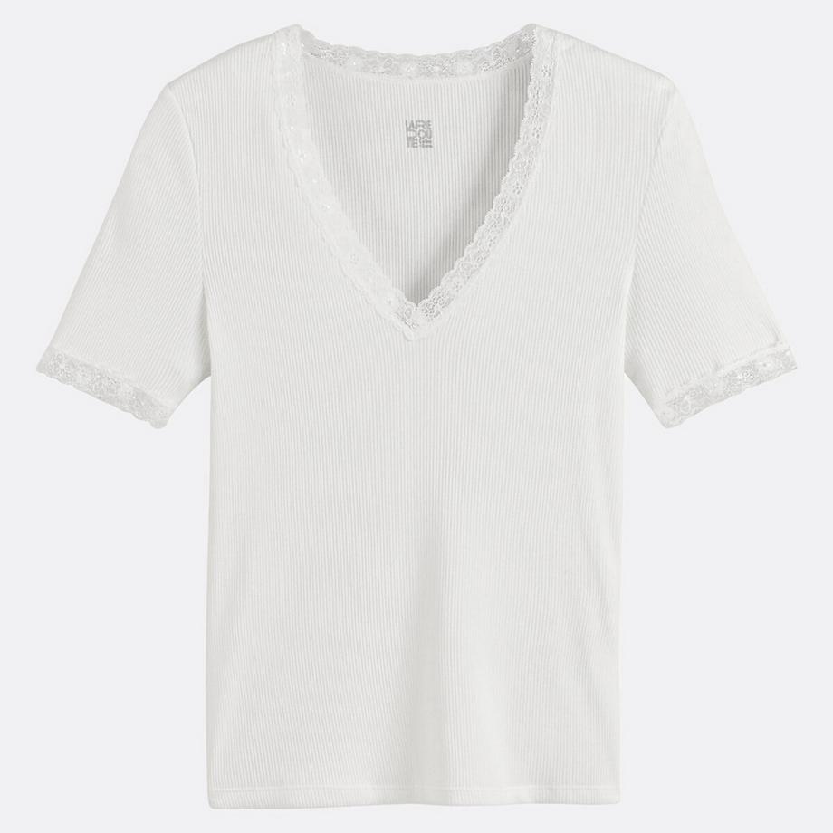 La Redoute Collections T-Shirt Scollo a V Dettagli in Pizzo  