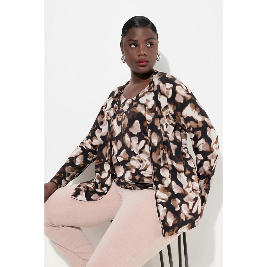 Ulla Popken T-shirt Slinky 2-en-1 imprimé col rond manches longues  