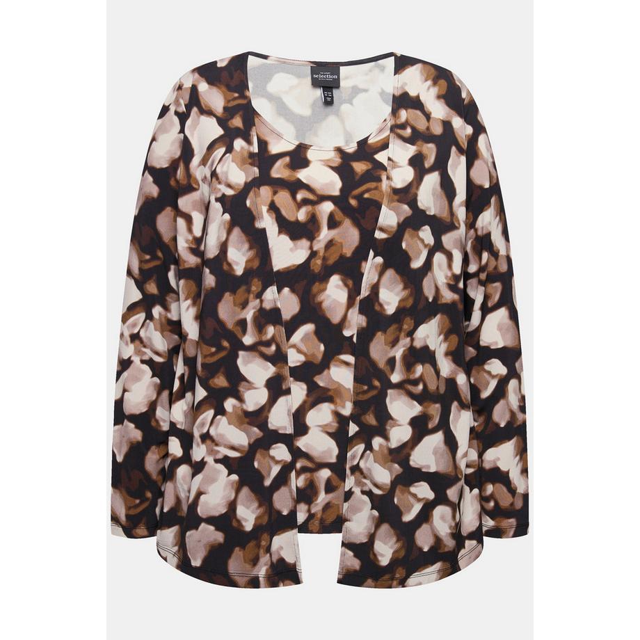 Ulla Popken T-shirt Slinky 2-en-1 imprimé col rond manches longues  