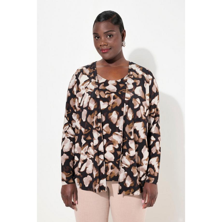 Ulla Popken T-shirt Slinky 2-en-1 imprimé col rond manches longues  