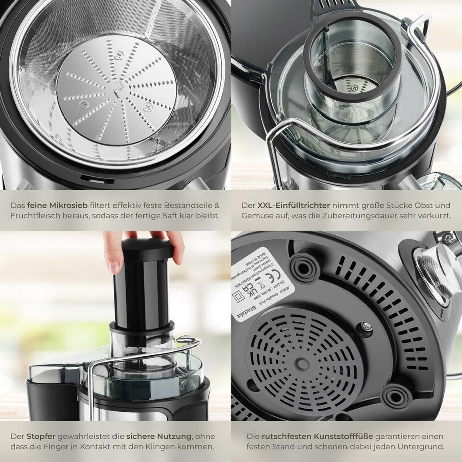 Tectake  Entsafter Frufi 600 W, 500 ml Fassungsvermögen 2 Geschwindigkeitsstufen, große Einfüllöffnung 