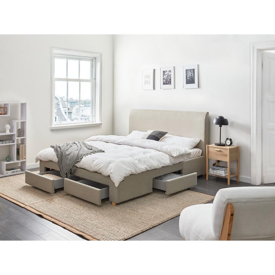 Beliani Lit avec tiroirs de rangement en Tissu  SOUTRIN  