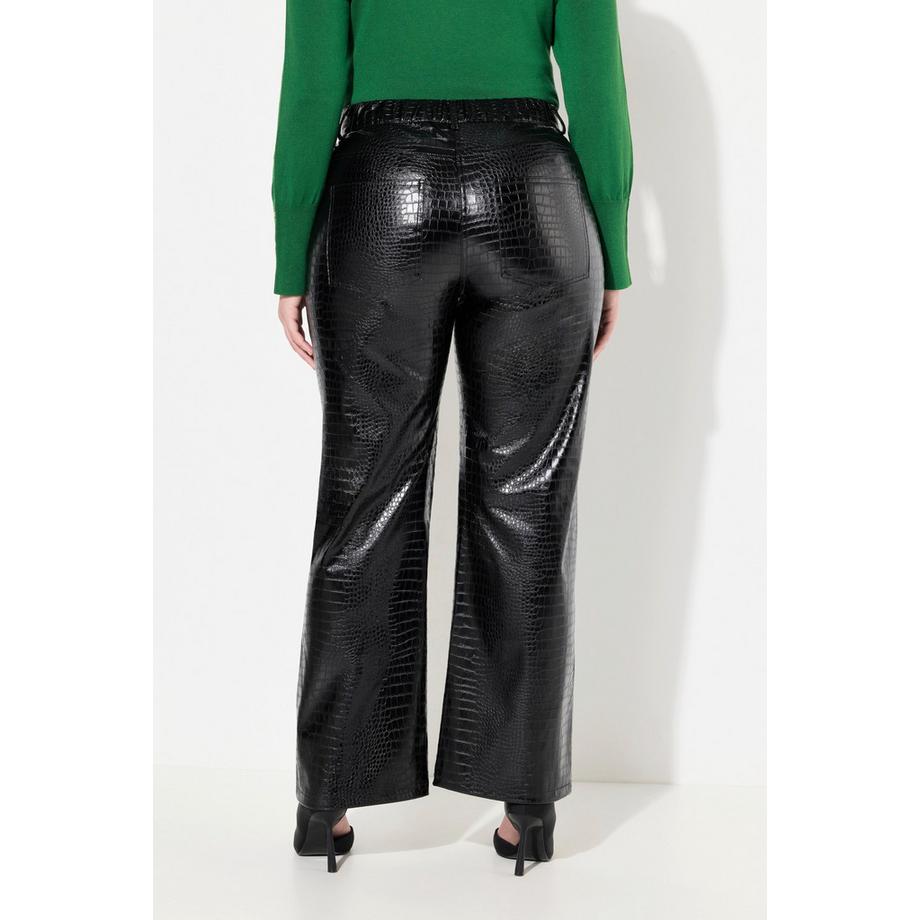 Ulla Popken Mary Lederoptik Hose weites Bein Kroko-Prägung  