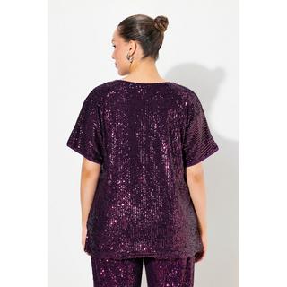 Ulla Popken  Pailletten-Shirt, Oversized, V-Ausschnitt, Halbarm 