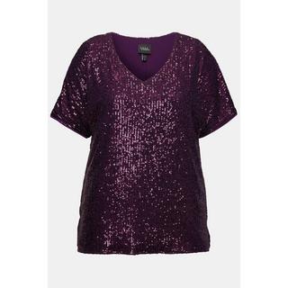 Ulla Popken  Maglia dal taglio oversize con paillettes, scollo a V e mezze maniche 