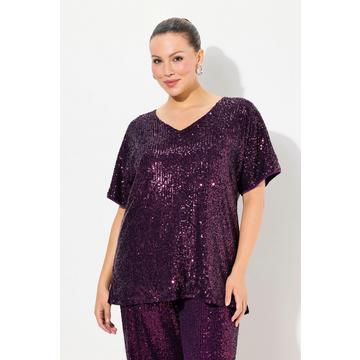 Maglia dal taglio oversize con paillettes, scollo a V e mezze maniche