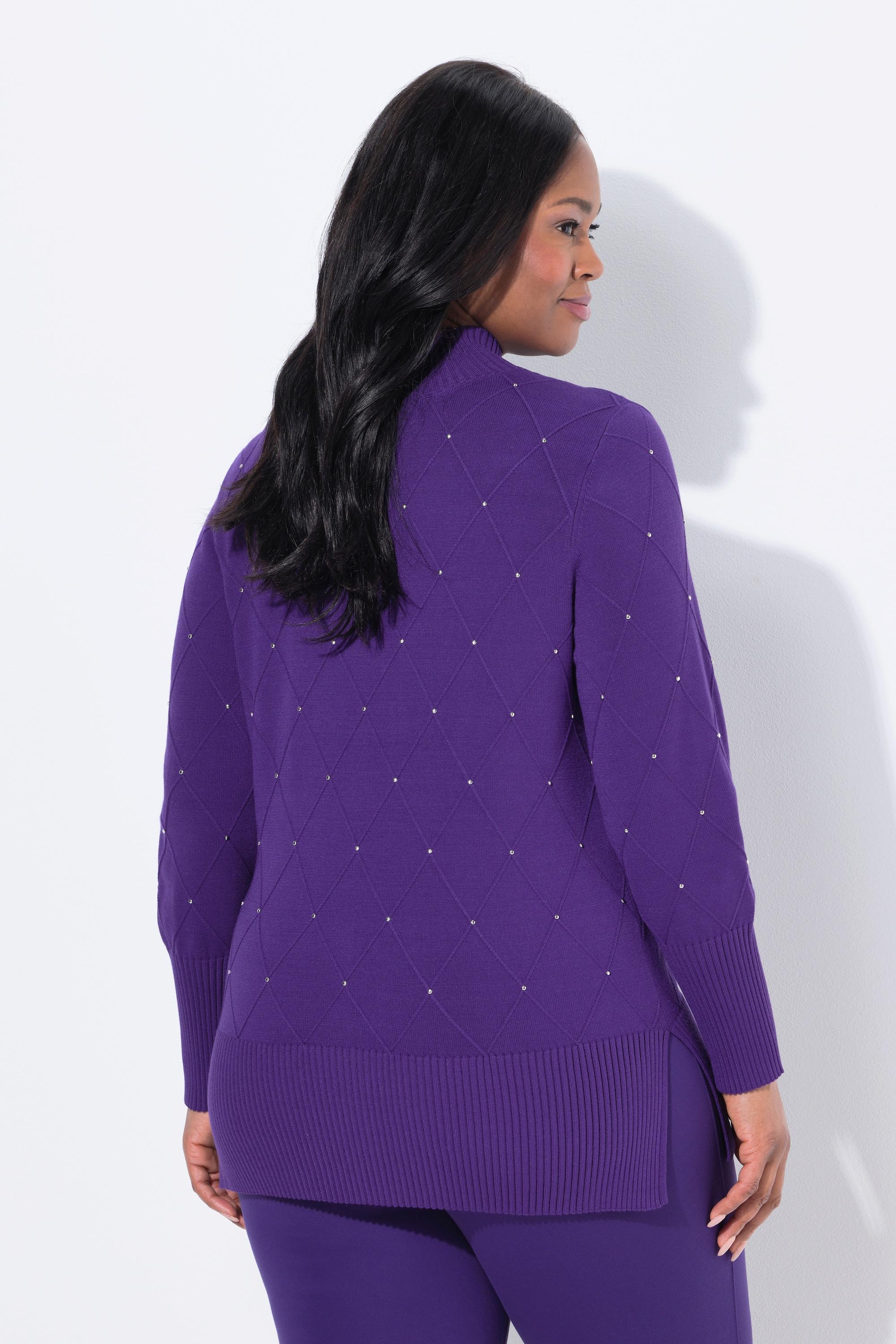 Ulla Popken Maglione Rombi Applicazioni Collo Alto Maniche Lunghe  