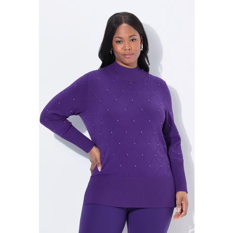 Ulla Popken Maglione Rombi Applicazioni Collo Alto Maniche Lunghe  