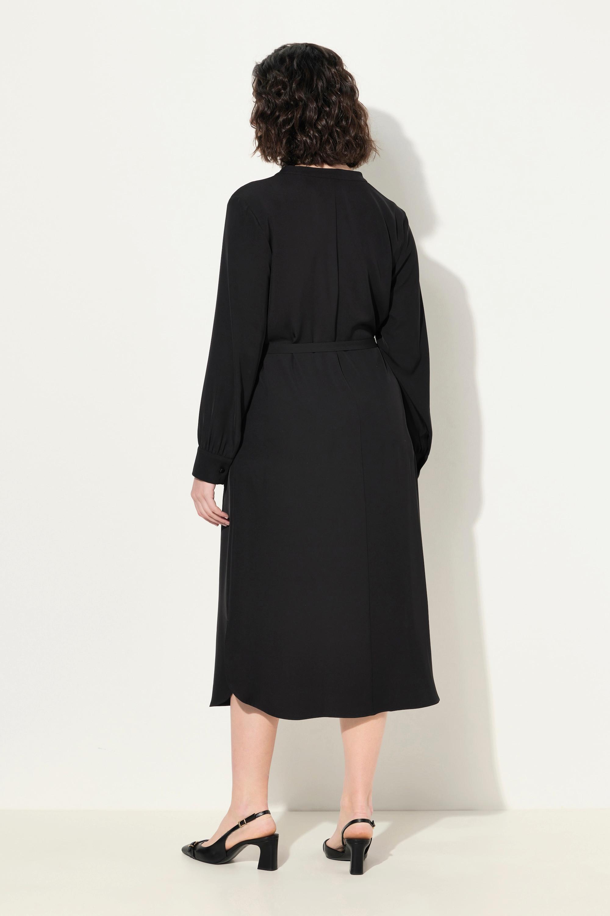 Ulla Popken Abito Midi Scollo a V Cintura da Annodare Maniche Lunghe  