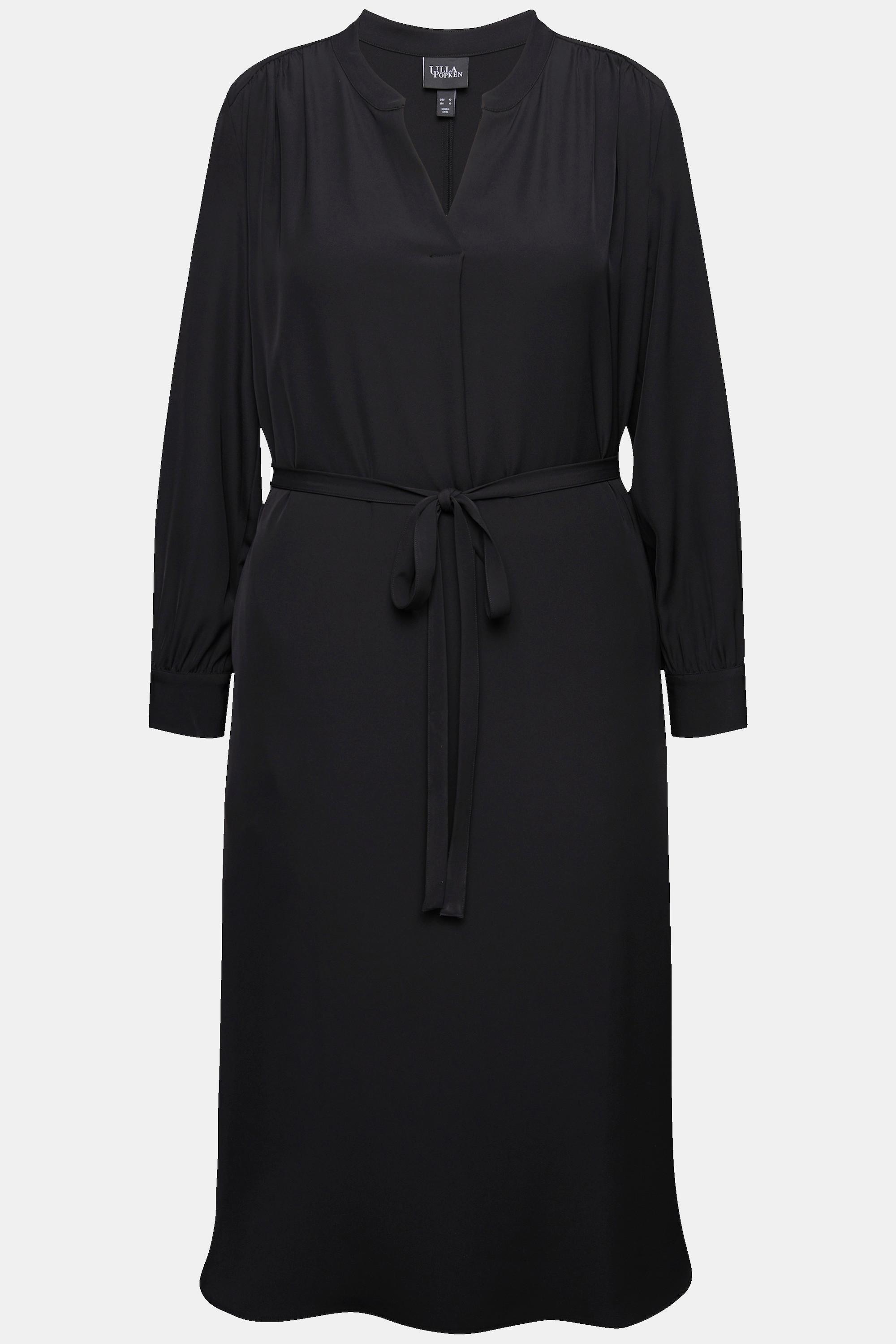 Ulla Popken Abito Midi Scollo a V Cintura da Annodare Maniche Lunghe  