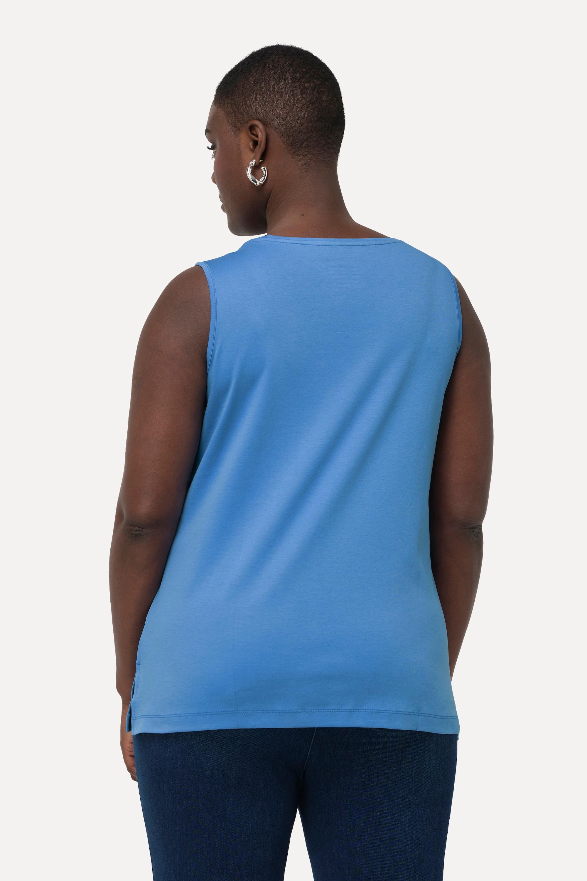 Ulla Popken Top Cotone Pima Taglio Svasato Scollo Girocollo Senza Maniche  