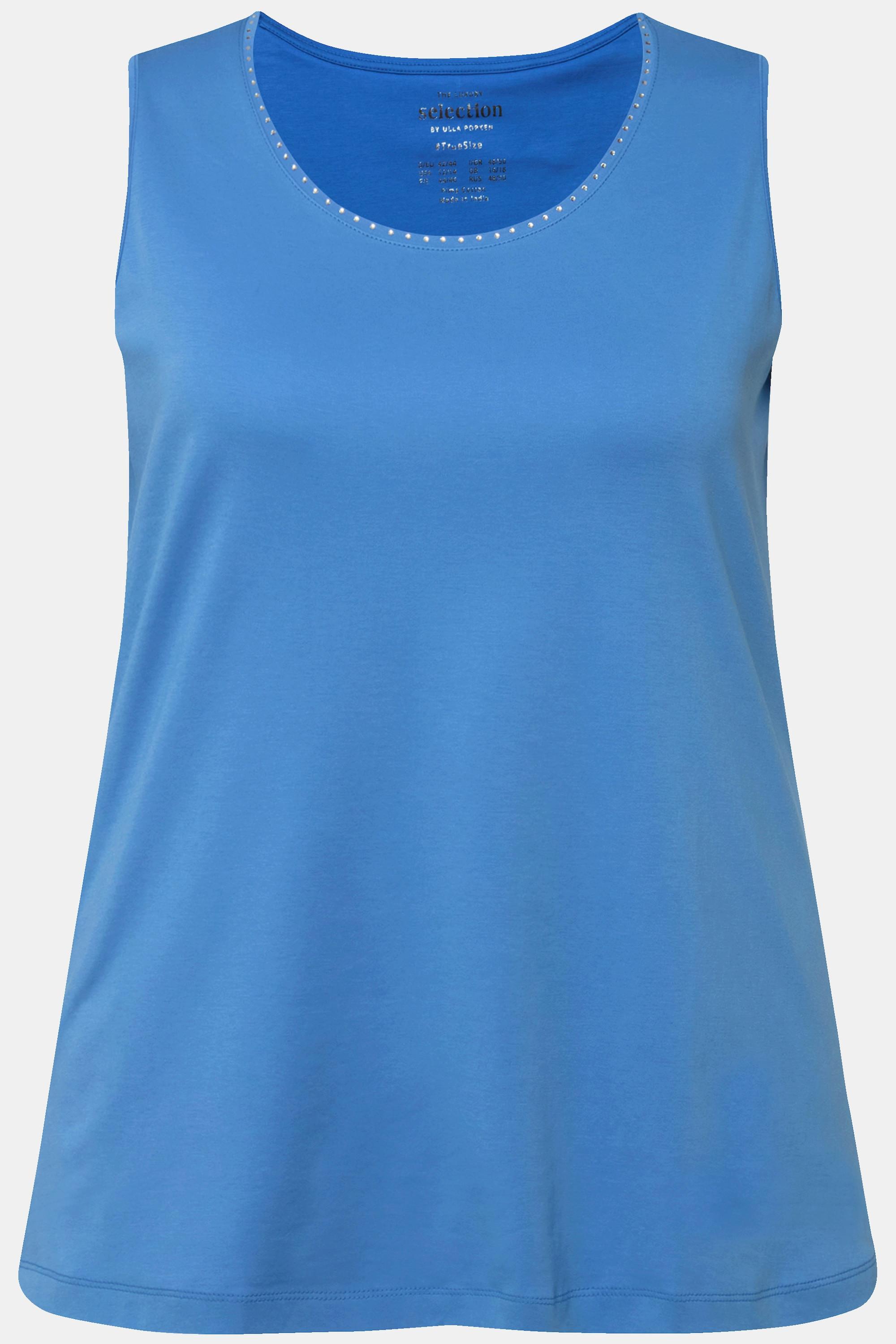 Ulla Popken Top Cotone Pima Taglio Svasato Scollo Girocollo Senza Maniche  