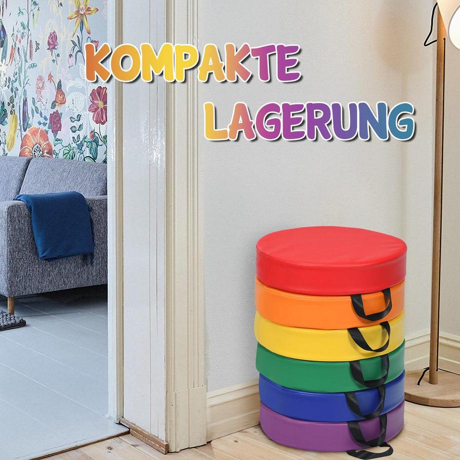 Northix 6er Set Kinder Rund Stuhlkissen Bodenkissen Sitzkissen  