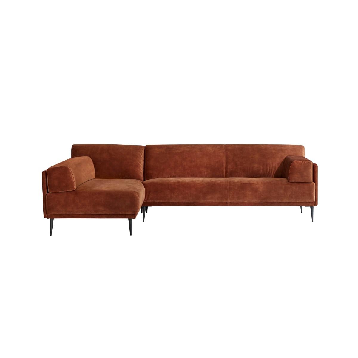 Tikamoon Ecksofa links aus terracottafarbenem Samt 270 x 180 cm, 4-Sitzer Finn  