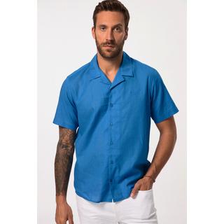 JP1880  Camicia di misto lino con vestibilità moderna, colletto alla cubana e mezze maniche 