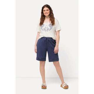 Ulla Popken  Short en coton bio avec broderie ajourée, coupe large et taille élastique 