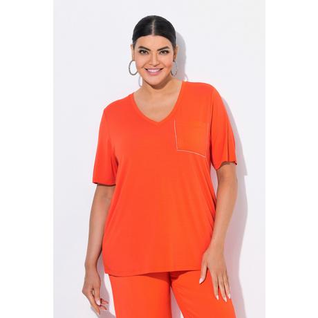 Ulla Popken T-shirt Taschino Scollo a V Mezze Maniche  
