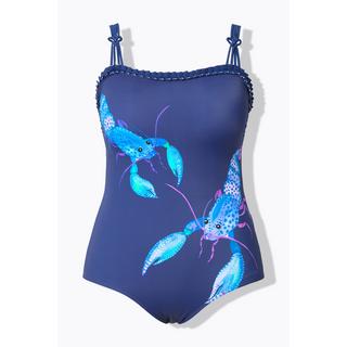 Ulla Popken  Maillot de bain avec bonnets souples, motif homards et quadruple bretelle, matières recyclées 