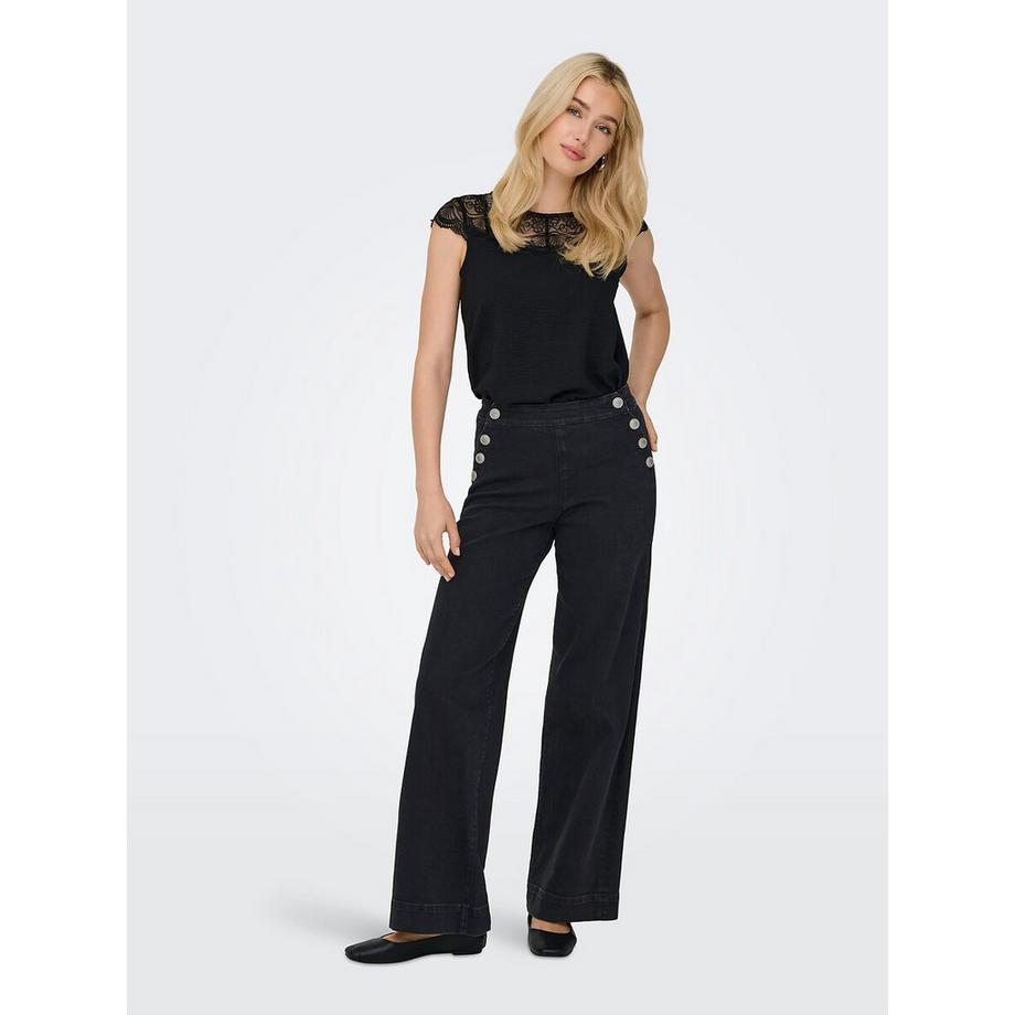 ONLY Breite Jeans mit hoher Taille und seitlichen Knöpfen  