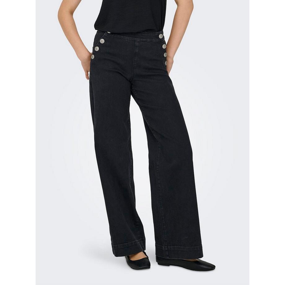 Breite Jeans mit hoher Taille und seitlichen Knöpfen