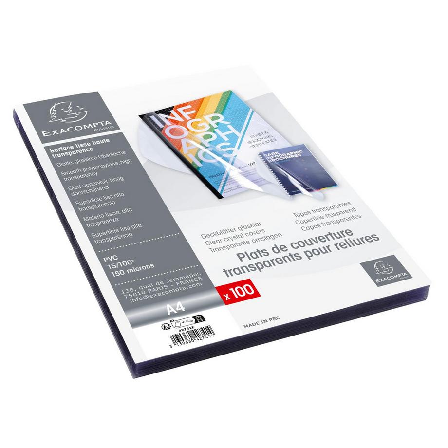 Exacompta  100er Packung Einbanddeckel aus PVC 150µ, für DIN A4 