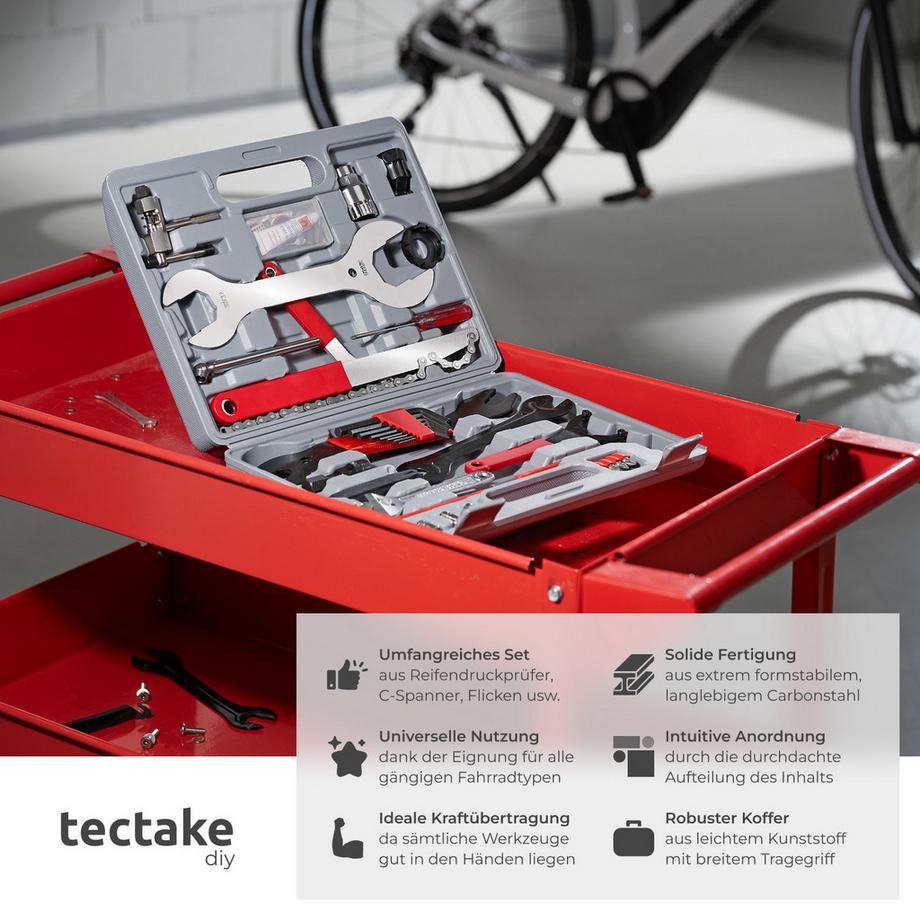 Tectake  Boîte à outils vélo, coffret d'outils - 50 pièces  kit complet de haute qualité 
