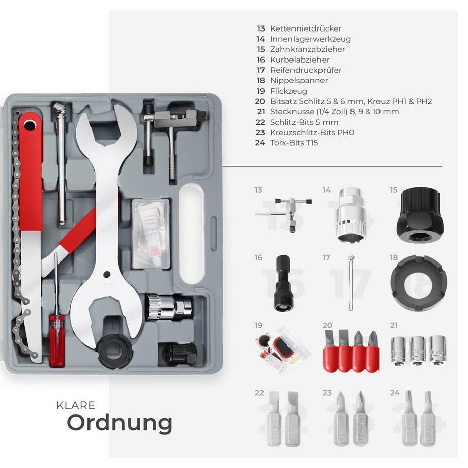 Tectake  Boîte à outils vélo, coffret d'outils - 50 pièces  kit complet de haute qualité 