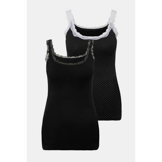 Ulla Popken Confezione da 2 Canottiere Pizzo Pois Tinta Unita  