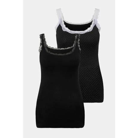 Ulla Popken Confezione da 2 Canottiere Pizzo Pois Tinta Unita  